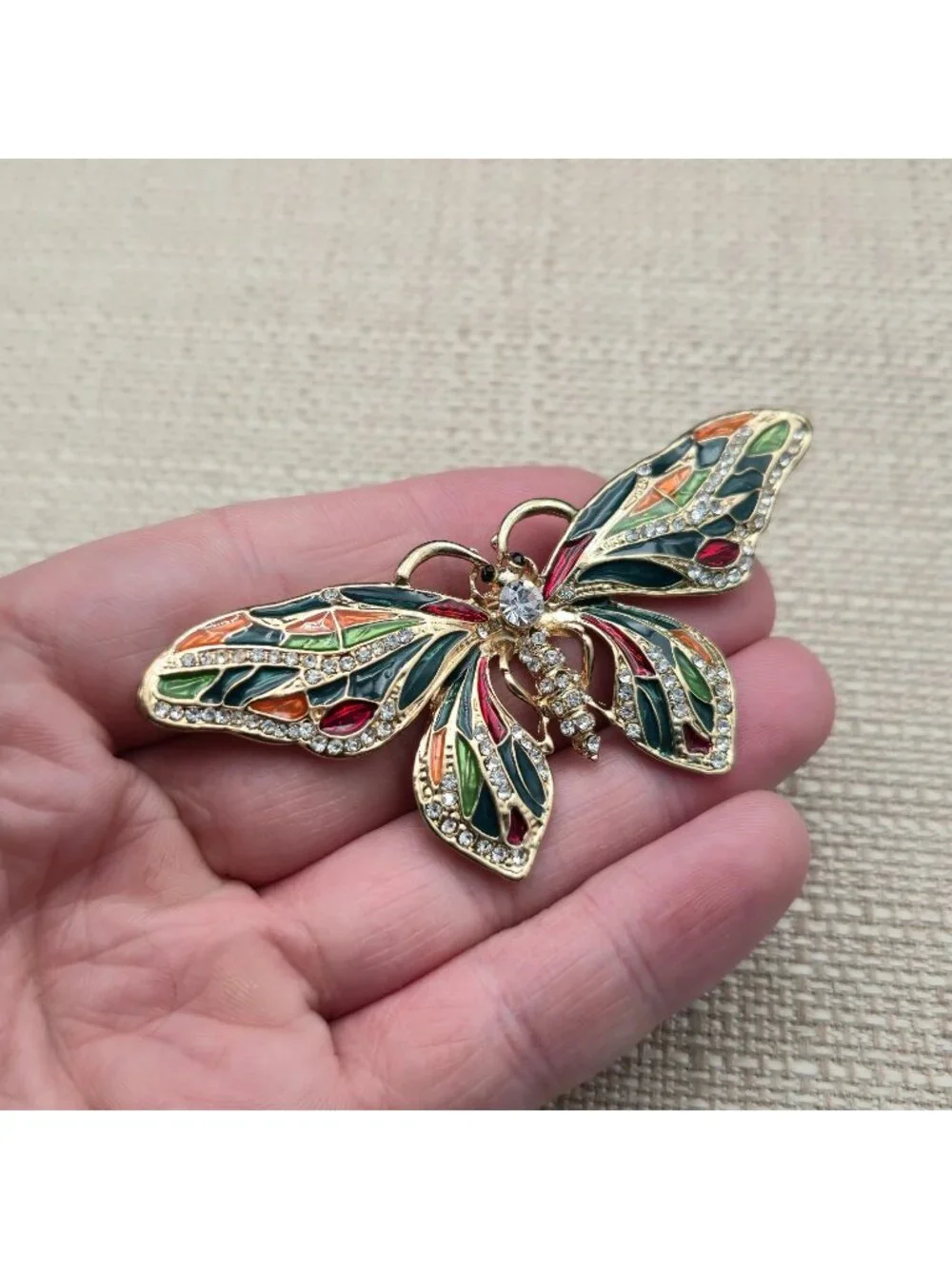 Vintage Colorful Enamel Butterfly - Crystal Rhinestone Insect Pin Brooch B1435